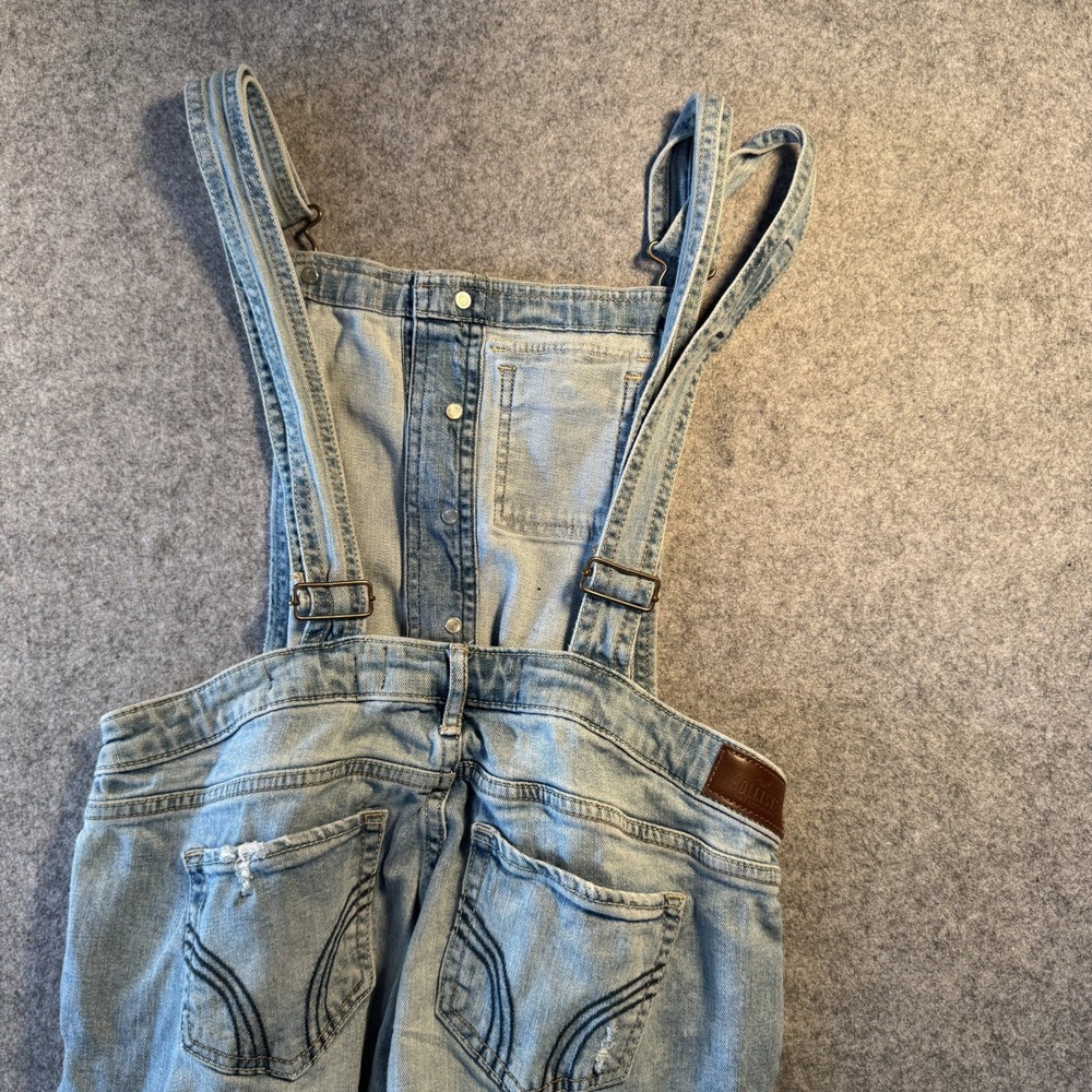 Hollister Boyfriend Overall Medium Light Wash Distressed Cotton‎ Blend Denim